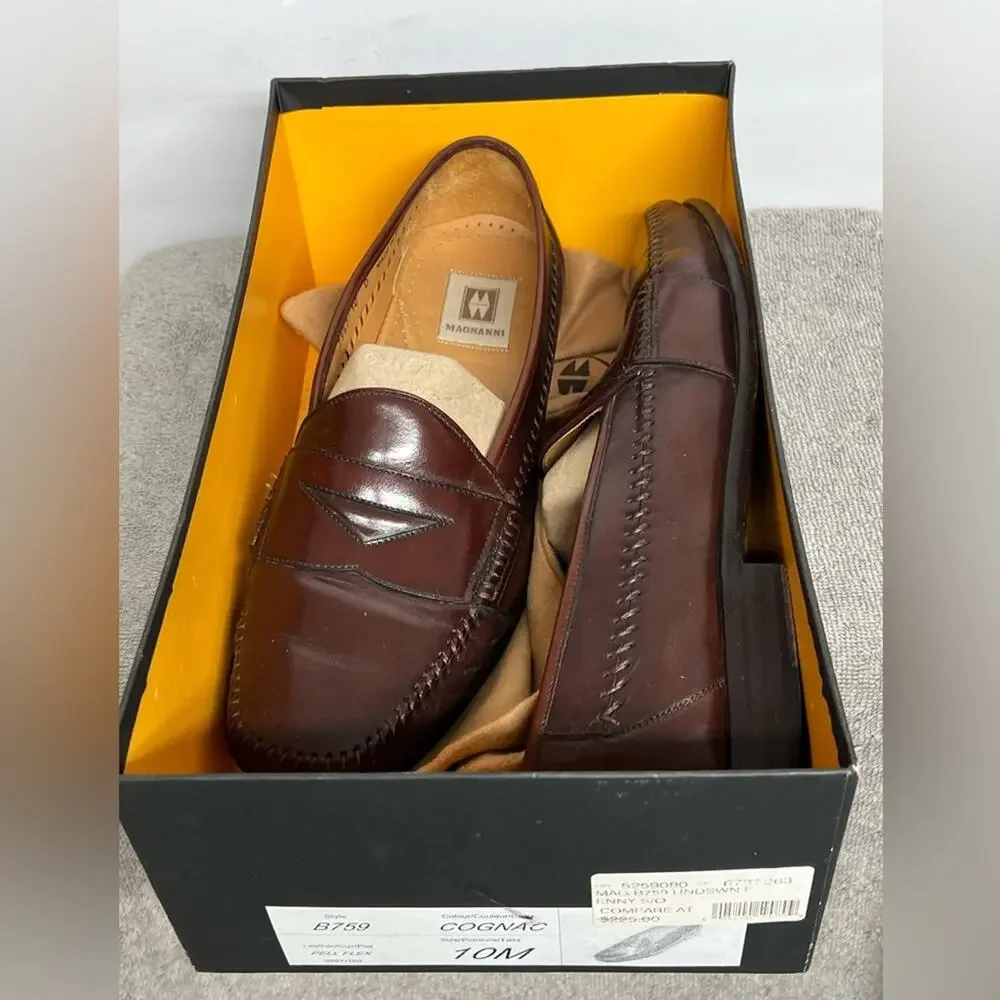 Magnanni Leather Stitched Cognac Loafers Shoes Size 10 M Men’s B759